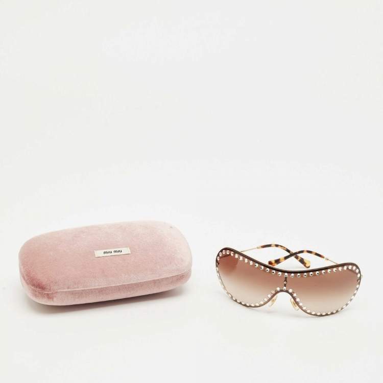 Pre Owned Miu Miu Brown Gradient SMU 51V Crystal Shield Sunglasses