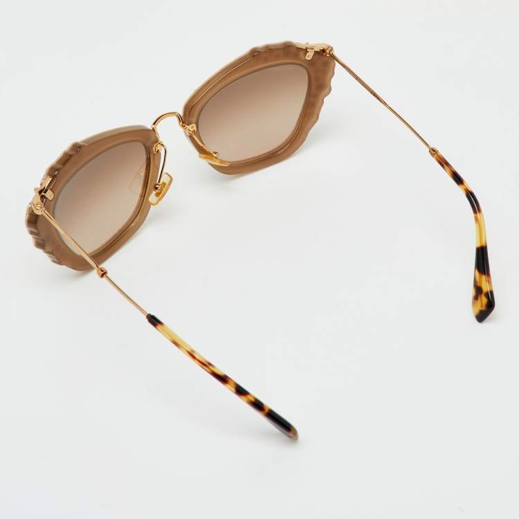 Pre Owned Miu Miu Brown Gradient SMU 04Q Embellished Cat Eye Sunglasses