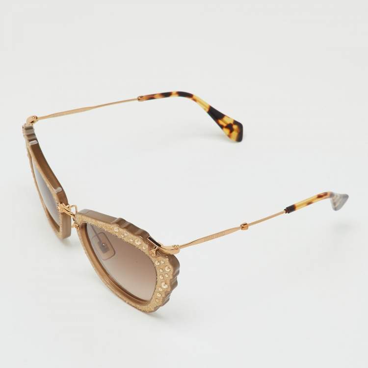 Pre Owned Miu Miu Brown Gradient SMU 04Q Embellished Cat Eye Sunglasses