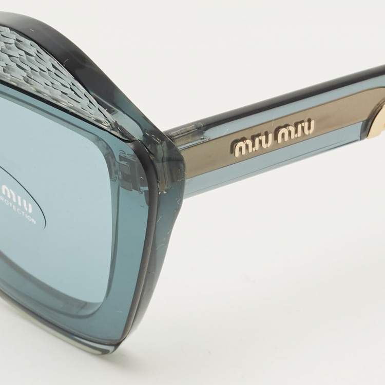 Pre Owned Miu Miu Teal Blue Gradient SMU 01X Butterfly Sunglasses