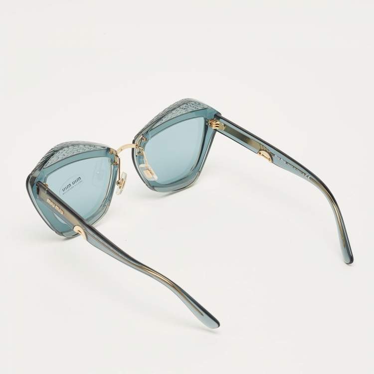 Pre Owned Miu Miu Teal Blue Gradient SMU 01X Butterfly Sunglasses