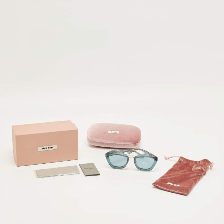 Pre Owned Miu Miu Teal Blue Gradient SMU 01X Butterfly Sunglasses