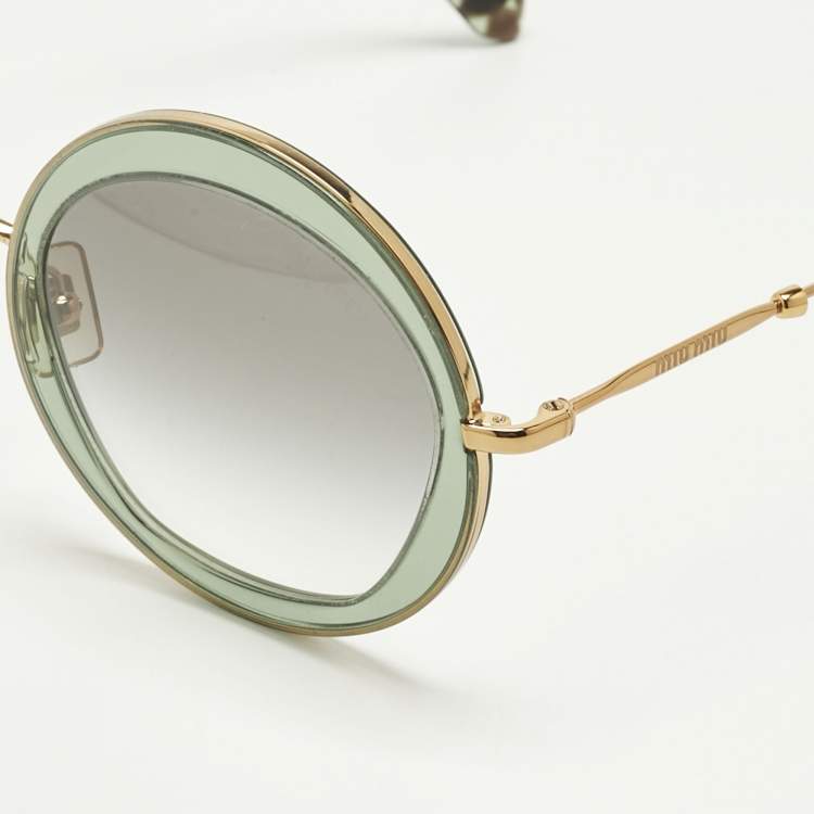 Pre Owned Miu Miu Green/Grey Gradient SMU 50Q Round Sunglasses
