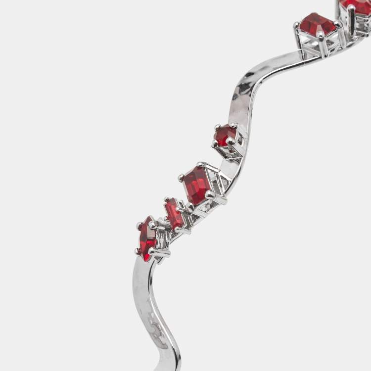Pre Owned Miu Miu Red Crystals Silver Tone Head Band