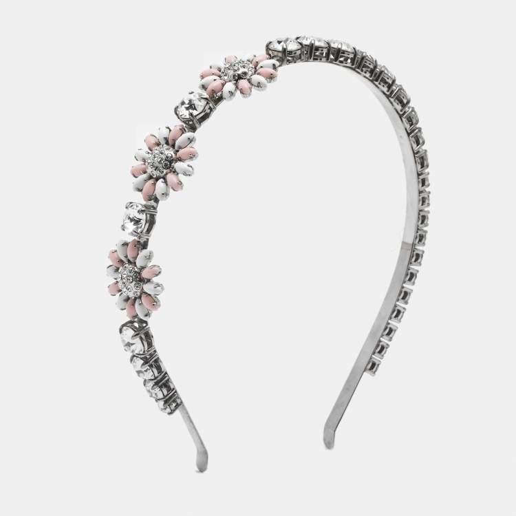 Pre Owned Miu Miu Resin Crystals Silver Tone Head Band