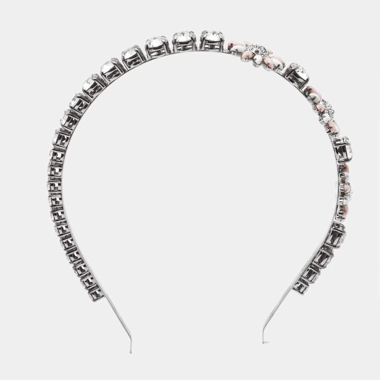 Pre Owned Miu Miu Resin Crystals Silver Tone Head Band