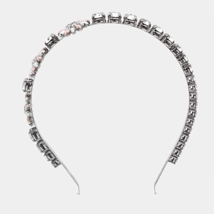 Pre Owned Miu Miu Resin Crystals Silver Tone Head Band