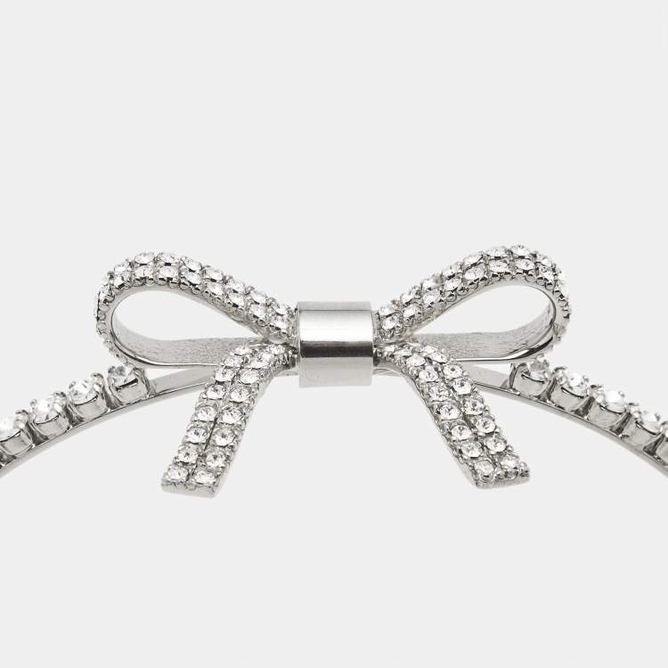 Pre Owned Miu Miu Bow Crystals Silver Tone Head Band