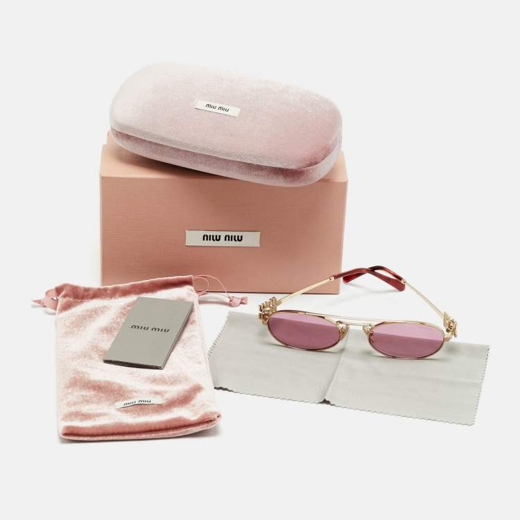 Pre Owned MIU MIU Gold/Pink SMU54Z Oval Sunglasses