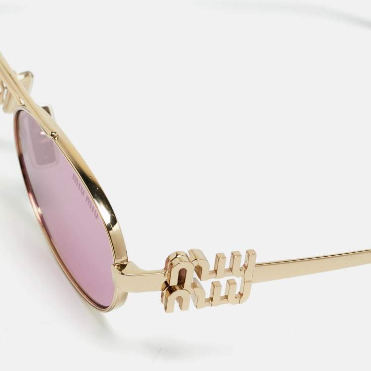 Pre Owned MIU MIU Gold/Pink SMU54Z Oval Sunglasses