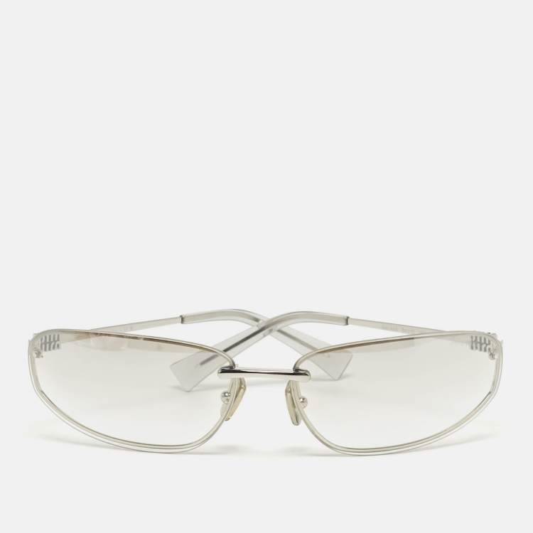 Pre Owned Miu Miu Light Grey/Silver Tone Gradient SMU A50 Oval Sunglasses