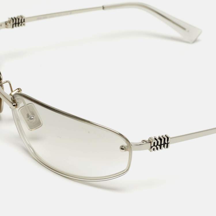 Pre Owned Miu Miu Light Grey/Silver Tone Gradient SMU A50 Oval Sunglasses