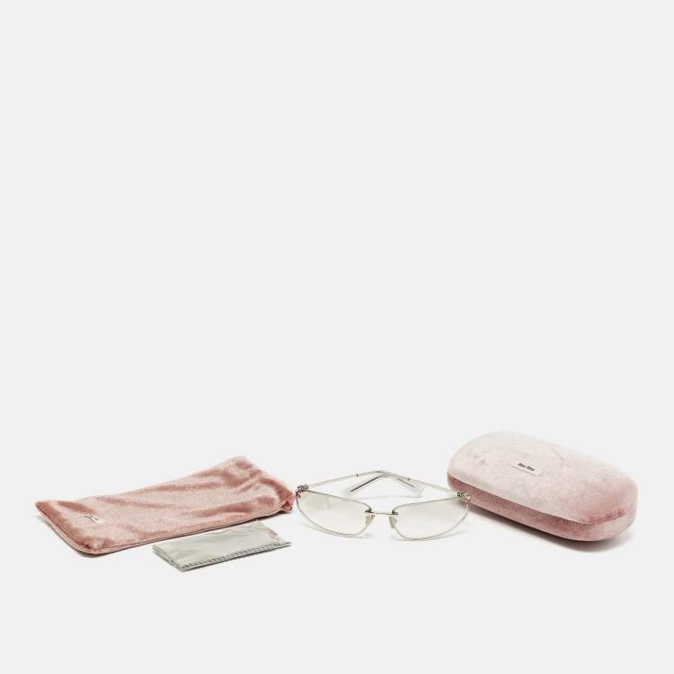 Pre Owned Miu Miu Light Grey/Silver Tone Gradient SMU A50 Oval Sunglasses