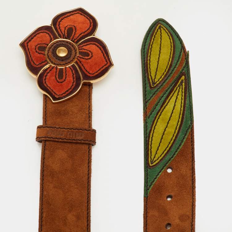 مملوكة مسبقًا Miu Miu 90 CM Buckle Belt Brown Suede