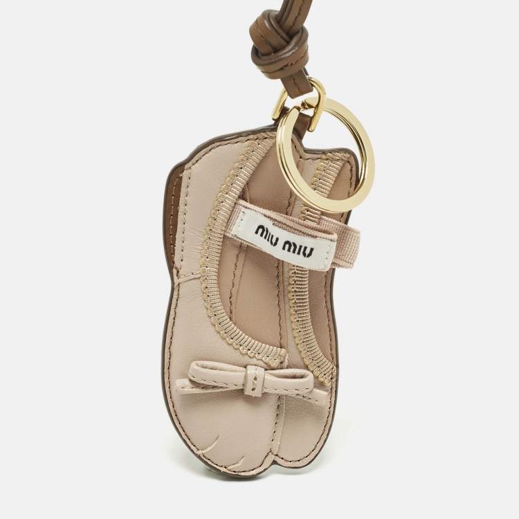 Pre Owned Miu Miu Ballet Shoe Brown/Pink Leather Bag Charm
