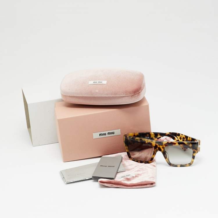 Pre Owned Miu Miu Tortoise Brown/Grey Gradient SMU 10W Frame Square Sunglasses
