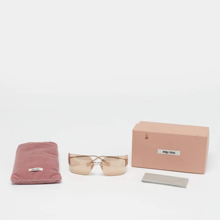 Pre Owned Miu Miu Beige/Gold Tone SMU 54Y Runaway Rectangle Sunglasses