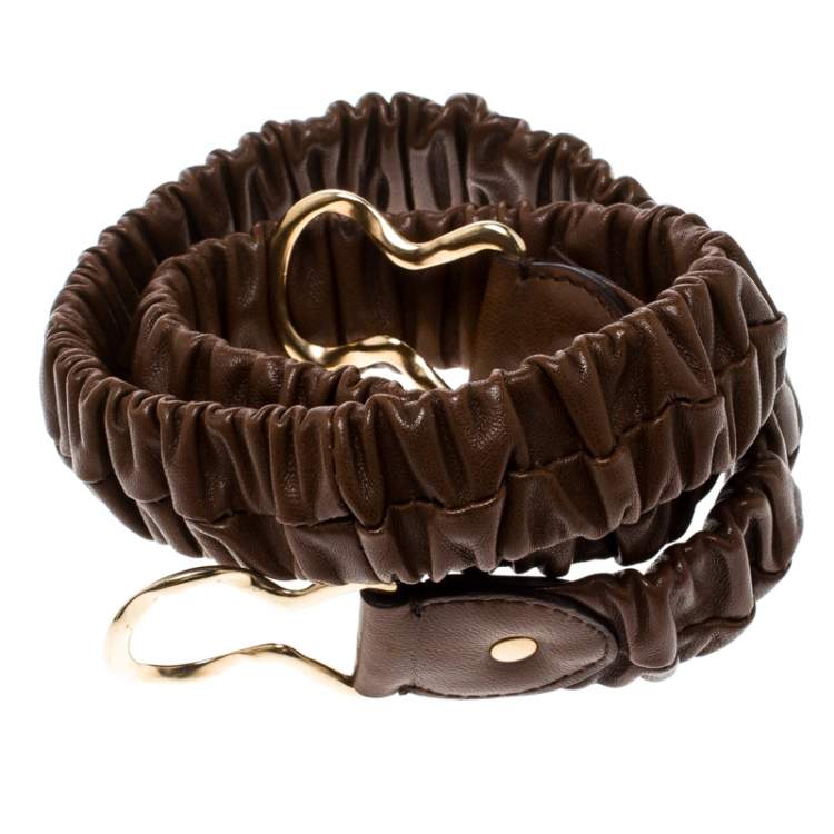 Pre Owned Miu Miu Brown Matelassé Leather Stretchable Belt 75 CM