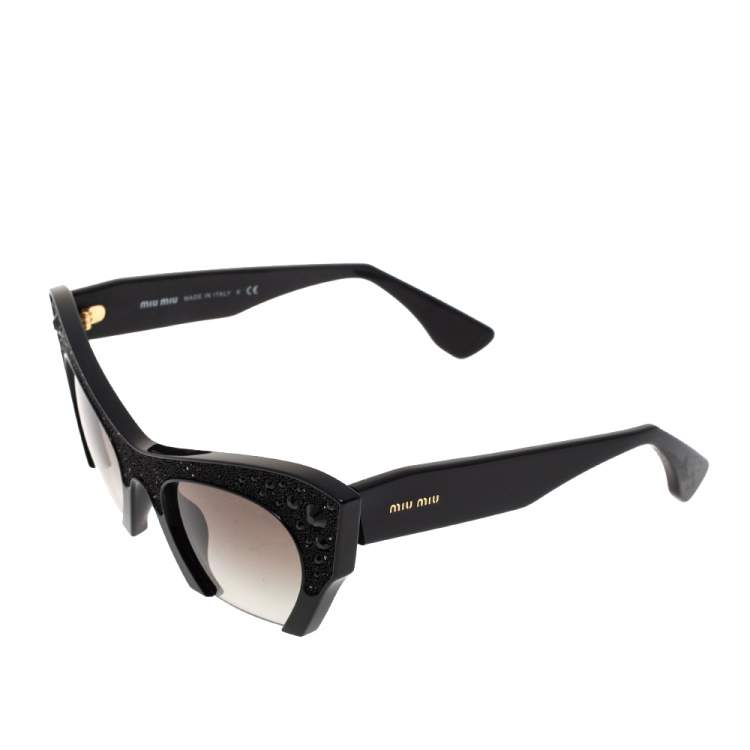 Pre Owned Miu Miu Black Gradient SMU 02Q Crystal Embellished Half Rim Sunglasses