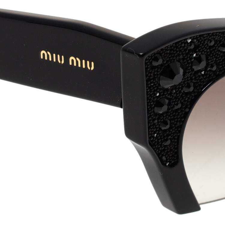 Pre Owned Miu Miu Black Gradient SMU 02Q Crystal Embellished Half Rim Sunglasses