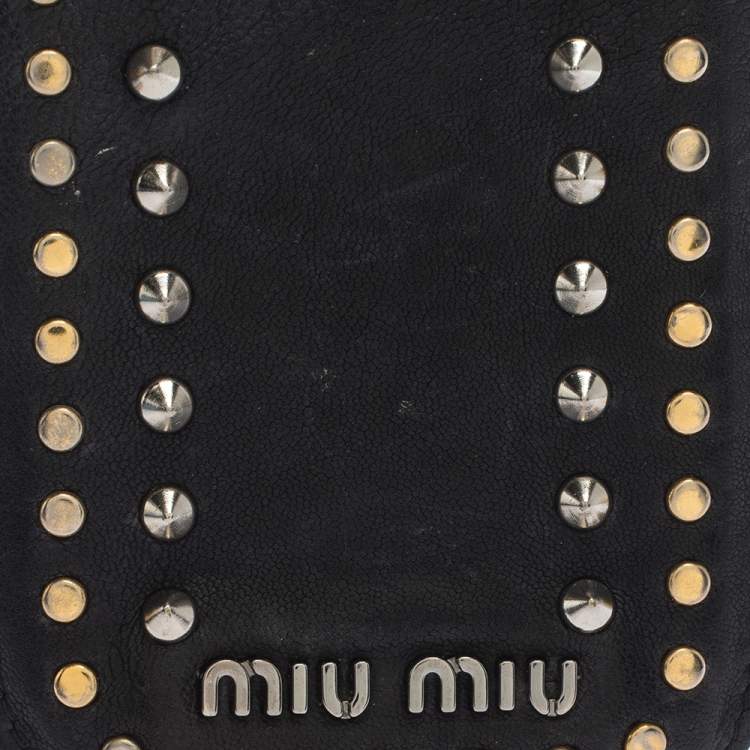 Pre Owned Miu Miu Navy Blue Leather Studded iPhone Case