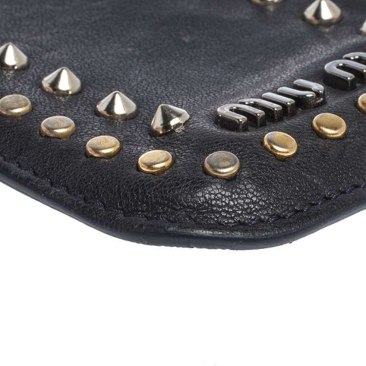 Pre Owned Miu Miu Navy Blue Leather Studded iPhone Case