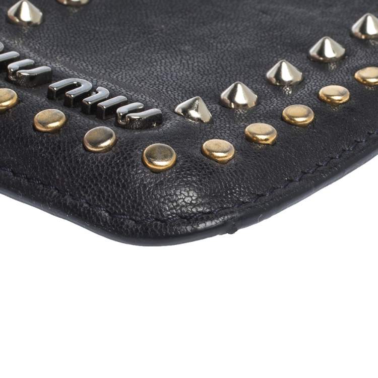 Pre Owned Miu Miu Navy Blue Leather Studded iPhone Case