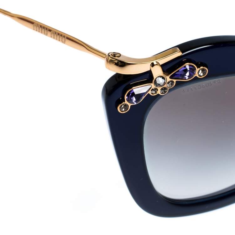 Pre Owned Miu Miu Dark Blue/Black Gradient SMU 03P Crystal Embellished Cateye Sunglasses