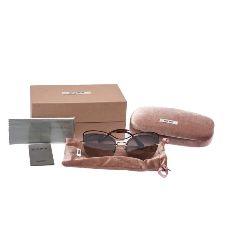 Pre Owned Miu Miu Burgundy & Gold Tone/ Brown Gradient SMU50T Cat Eye Sunglasses
