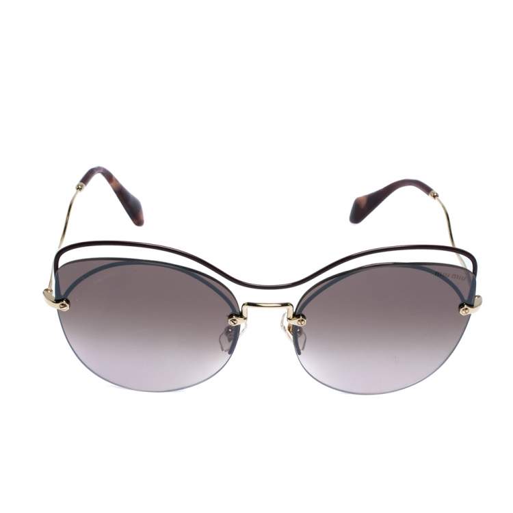 Pre Owned Miu Miu Burgundy & Gold Tone/ Brown Gradient SMU50T Cat Eye Sunglasses