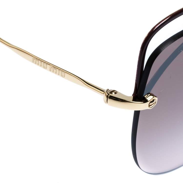 Pre Owned Miu Miu Burgundy & Gold Tone/ Brown Gradient SMU50T Cat Eye Sunglasses