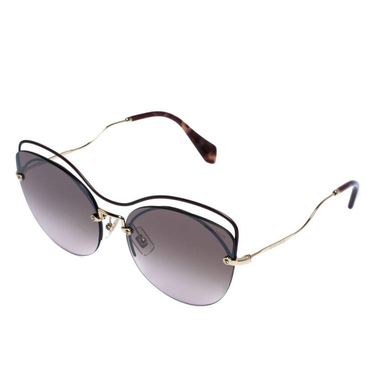 Pre Owned Miu Miu Burgundy & Gold Tone/ Brown Gradient SMU50T Cat Eye Sunglasses