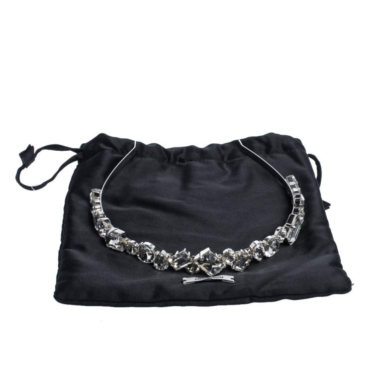 Pre Owned Miu Miu Silver Tone Crystal Embellished Head Band