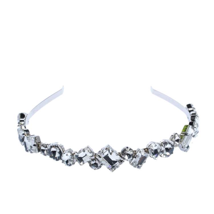 Pre Owned Miu Miu Silver Tone Crystal Embellished Head Band