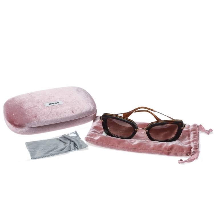Pre Owned Miu Miu Havana & Gold /Brown Gradient SMU 07O Square Sunglasses