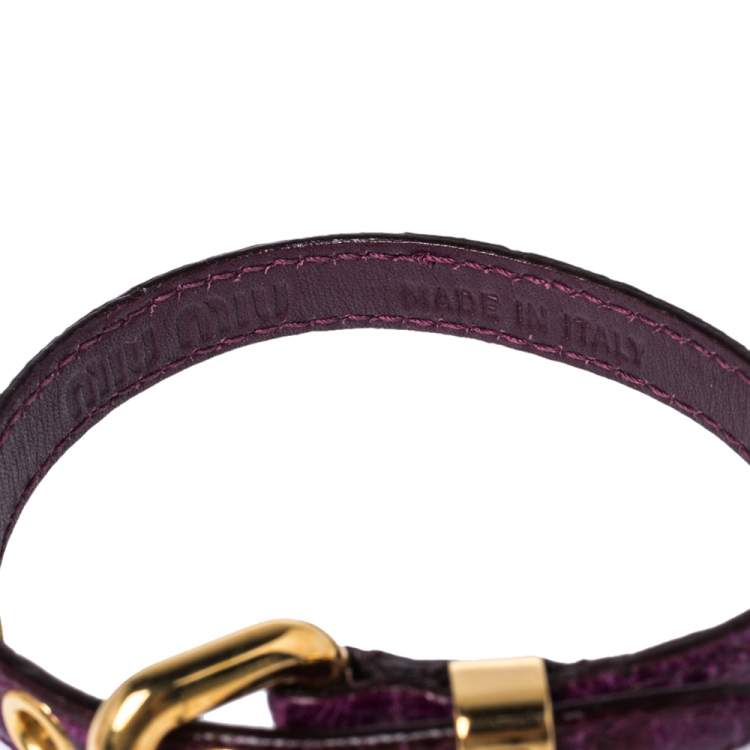 Pre Owned Miu Miu Purple Leather Gold Tone Heart Charm Bracelet