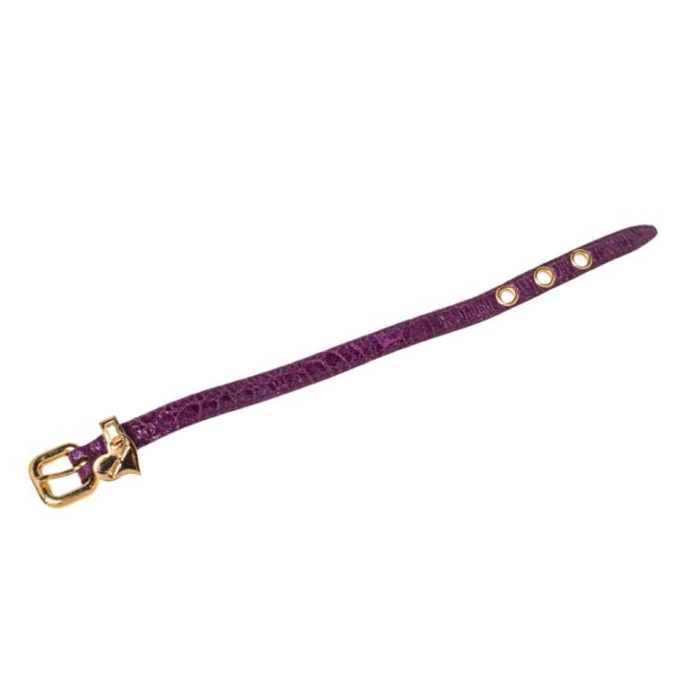 Pre Owned Miu Miu Purple Leather Gold Tone Heart Charm Bracelet