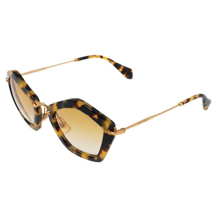 Pre Owned Miu Miu Yellow Havana/ Yellow Gradient SMU06O Geometric Sunglasses