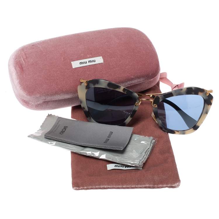 مملوكة مسبقًا Miu Miu Sand Havana/ Blue Mirrored SMU 10N Cat Eye Sunglasses