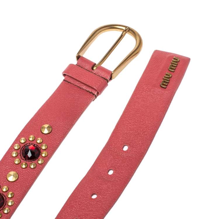 Pre Owned Miu Miu Old Rose Pink Soft Leather Embellished Buckle Belt 90CM