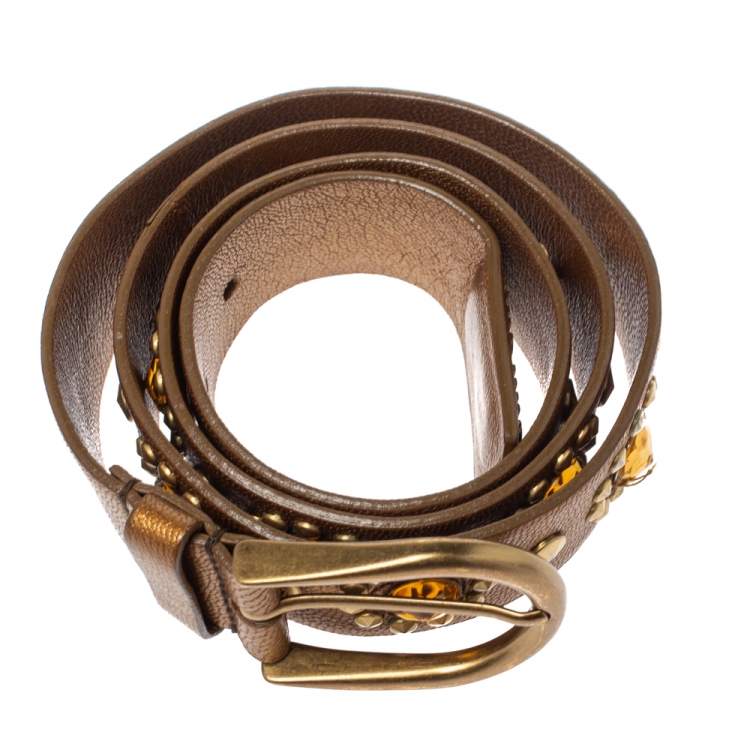 Pre Owned Miu Miu Golden Brown Soft Leather Embellished Buckle Belt 90CM