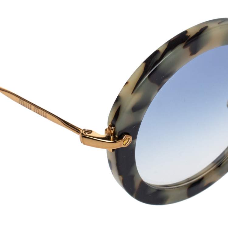 Pre Owned Miu Miu Beige/Black Havana SMU13N Round Sunglasses