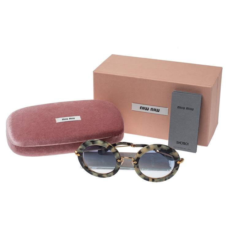 Pre Owned Miu Miu Beige/Black Havana SMU13N Round Sunglasses