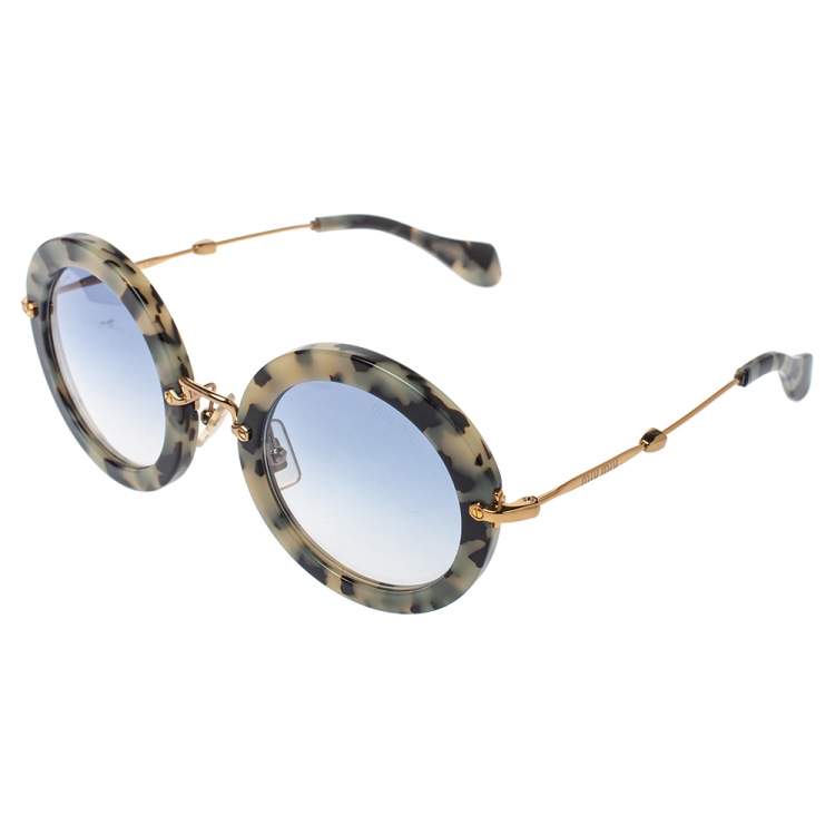 Pre Owned Miu Miu Beige/Black Havana SMU13N Round Sunglasses