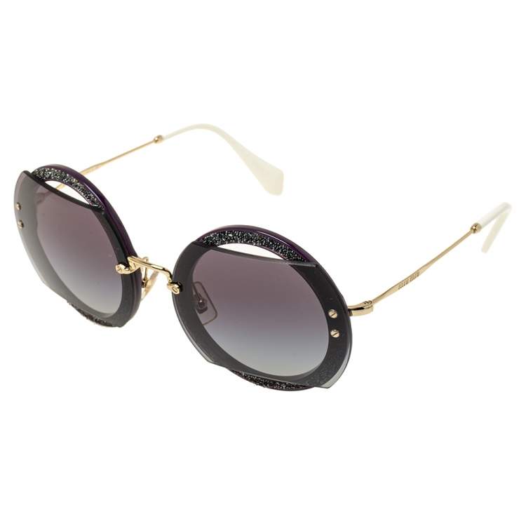 Pre Owned Miu Miu Black Gradient Glitter Reveal Evolution SMURS Round Sunglasses