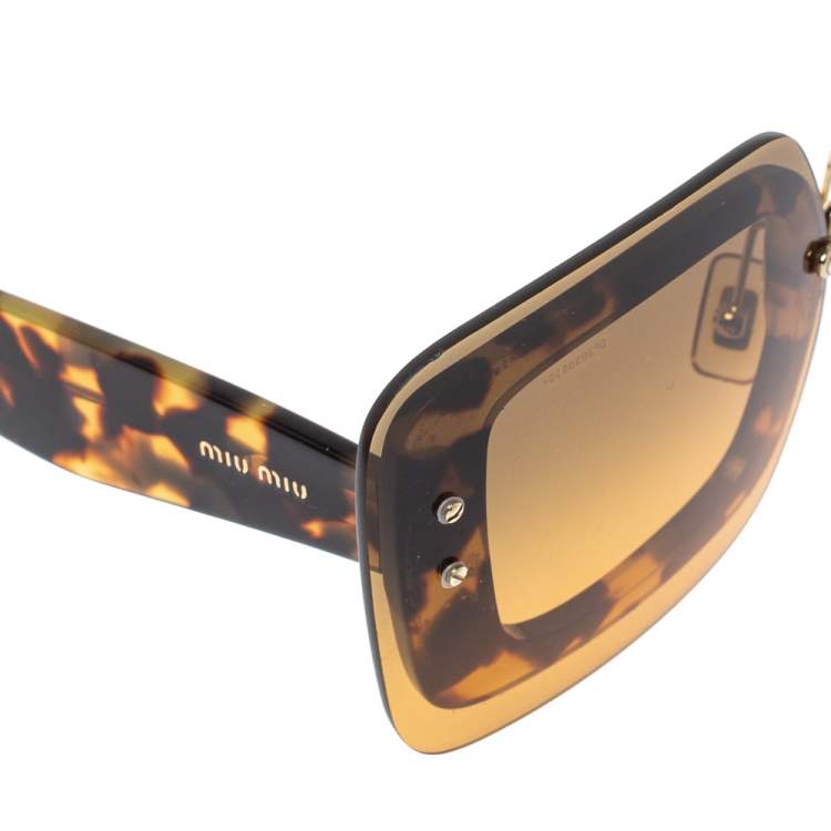 Pre Owned Miu Miu Light Havana/ Bicolor Gradient SMU 02R Reveal Square Sunglasses