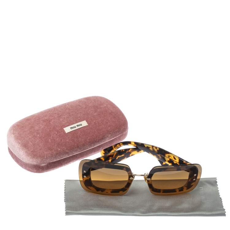 Pre Owned Miu Miu Light Havana/ Bicolor Gradient SMU 02R Reveal Square Sunglasses