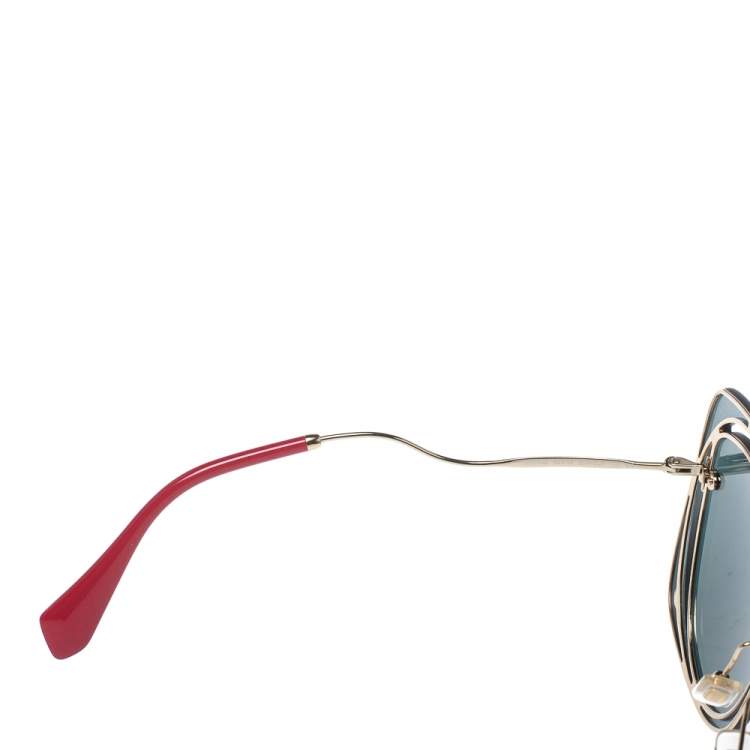 Pre Owned Miu Miu Gold Tone/Pink & Grey Mirrored SMU 54S Scénique Cut Out Sunglasses