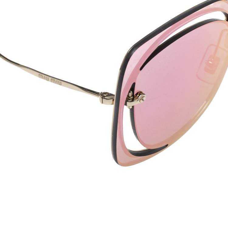 Pre Owned Miu Miu Gold Tone/Pink & Grey Mirrored SMU 54S Scénique Cut Out Sunglasses