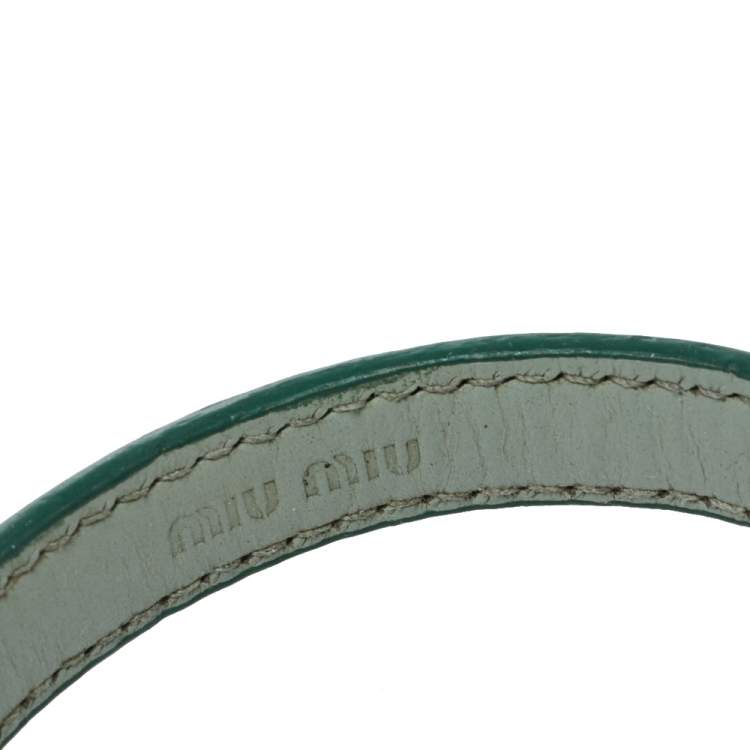 Pre Owned Miu Miu Green Ostrich Leather Heart Charm Bracelet 